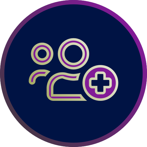 purple person and plus outline with dark blue background